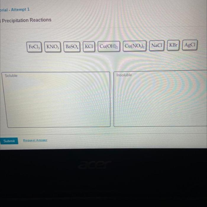 Determine if each compound shown is soluble or insoluble.