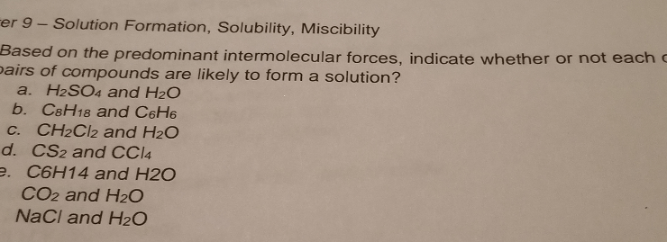 Rank these substances in order of increasing solubility in water.